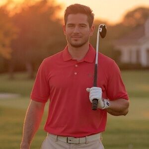 Greg Norman Tasso Elba Play Dry Golf Polo Men's Large Five Iron Orange EUC